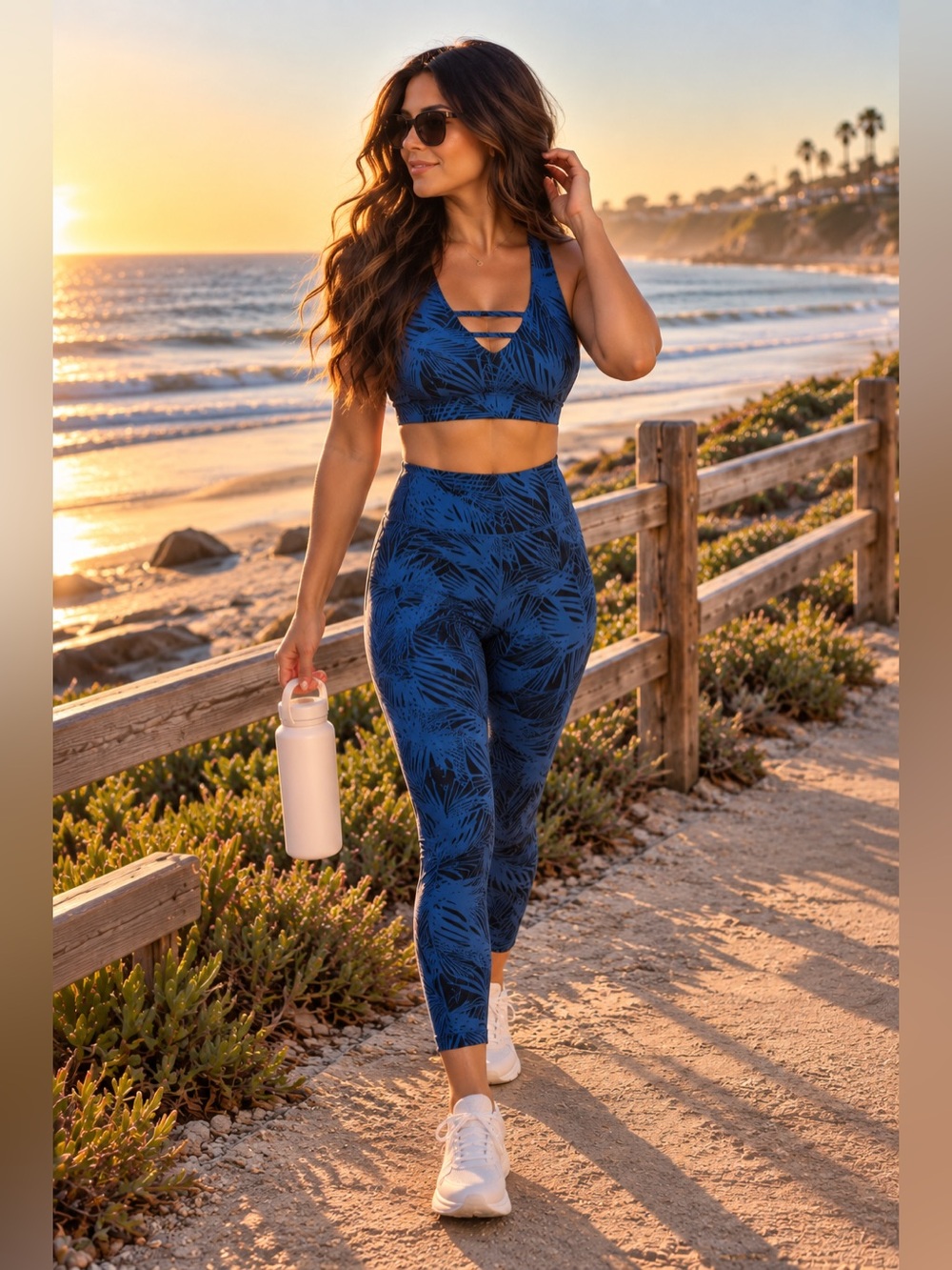 JoyLab Printed Crop Top XL & Leggings Set Blue L Like New